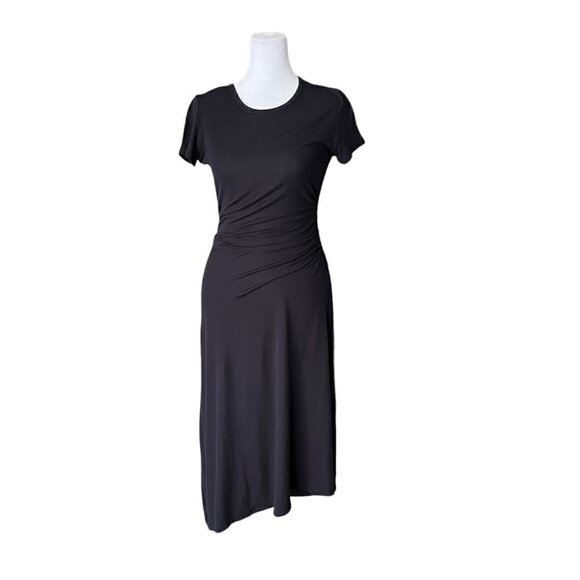 Theory Navy Blue Jilaena Side Ruched Jersey Midi Dress Size Small - Picture 2 of 9